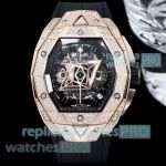 Best Quality Replica Hublot Sang Bleu III Automatic Iced Out Rose Gold Watch